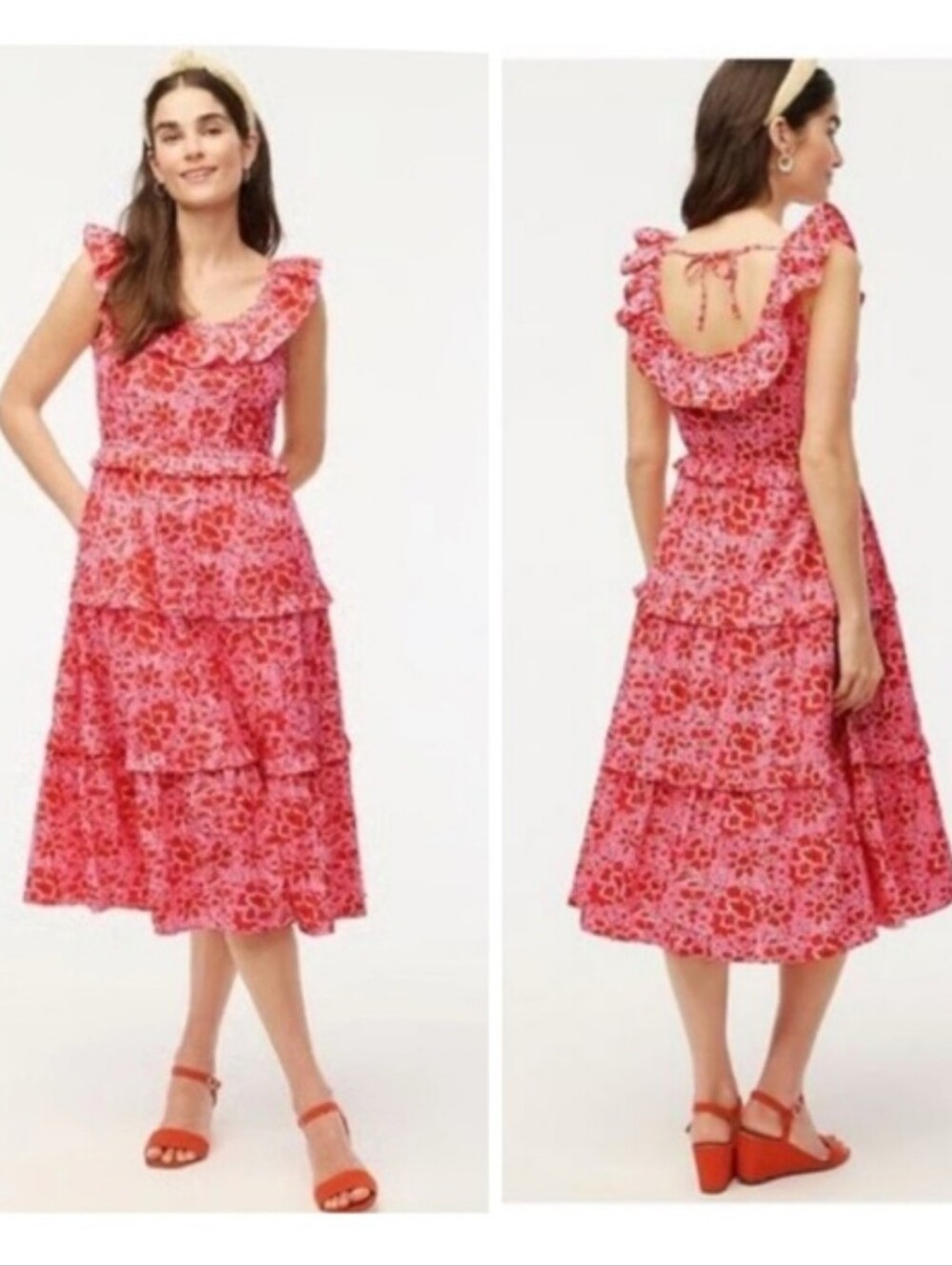 J. Crew Factory cotton midi dress red pink floral Size 16